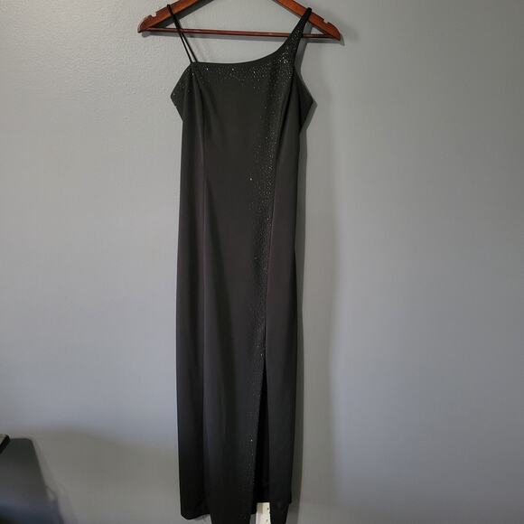 Dollar Dresses & Skirts - VTG Whimsigoth Gown Size XS Beaded One Shoulder Black Vamp Fairy Goth Long